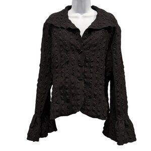 Courtney Washington Pucker Bell Sleeve Blazer Top Black Cocktail Party Womens XL